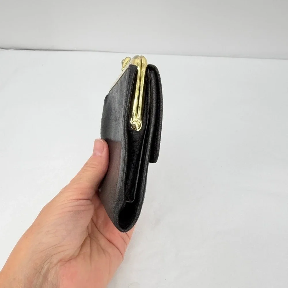 Princess Gardner Wallet Genuine Lambskin Kisslock Trifold VTG Black